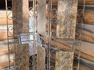 Vintage Wrought Iron 3-Panel Room Divider Screen with Grape & Bird Motif