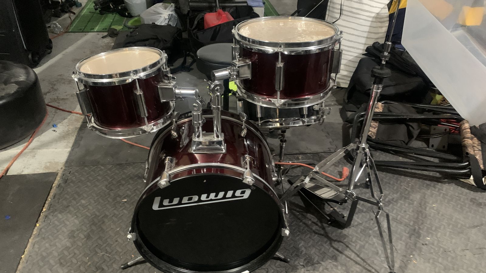 Ludwig Accent Combo Drum Kit - Maroon Maple Shells, Good Condition