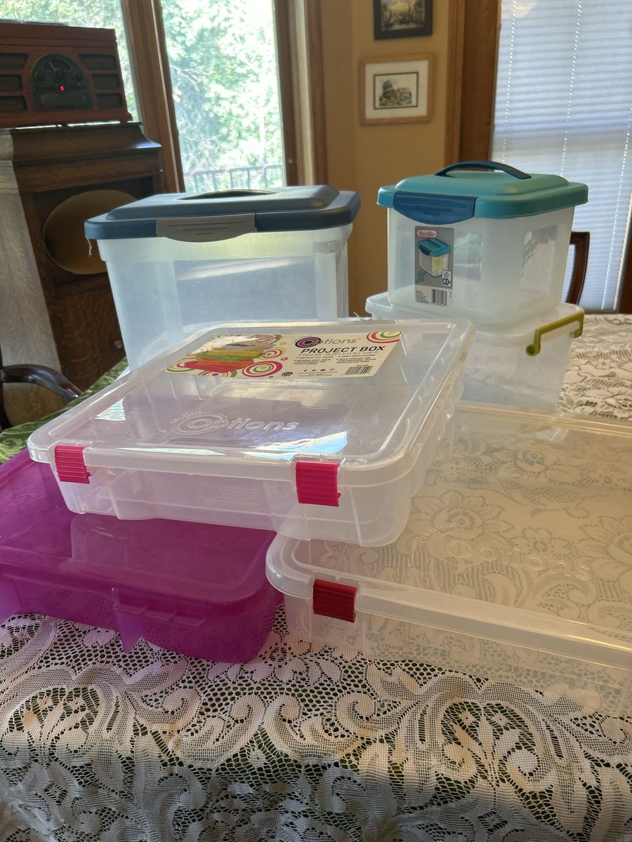 Assorted Plastic Storage Totes Lot Creative Options Project Boxes Sterilite Craft Organizers 