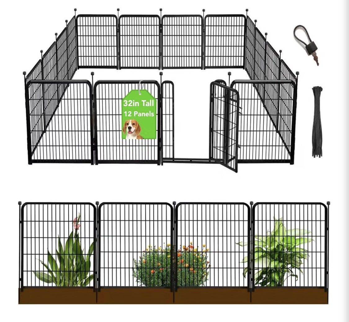 Metal Garden Fencing 32” Tall, 20 Panels Includes 2 Gates