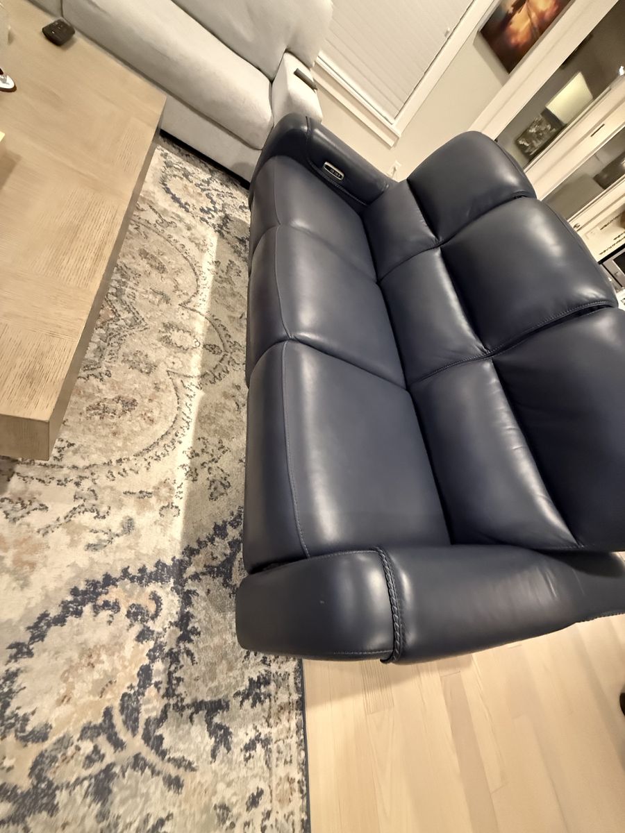 Navy Top Grain Leather Power Reclining Sofa