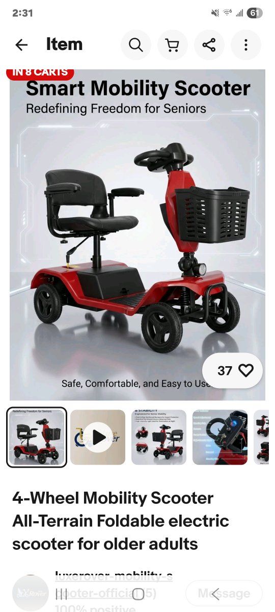 4 Wheels Folding Mobility Scooter-Red