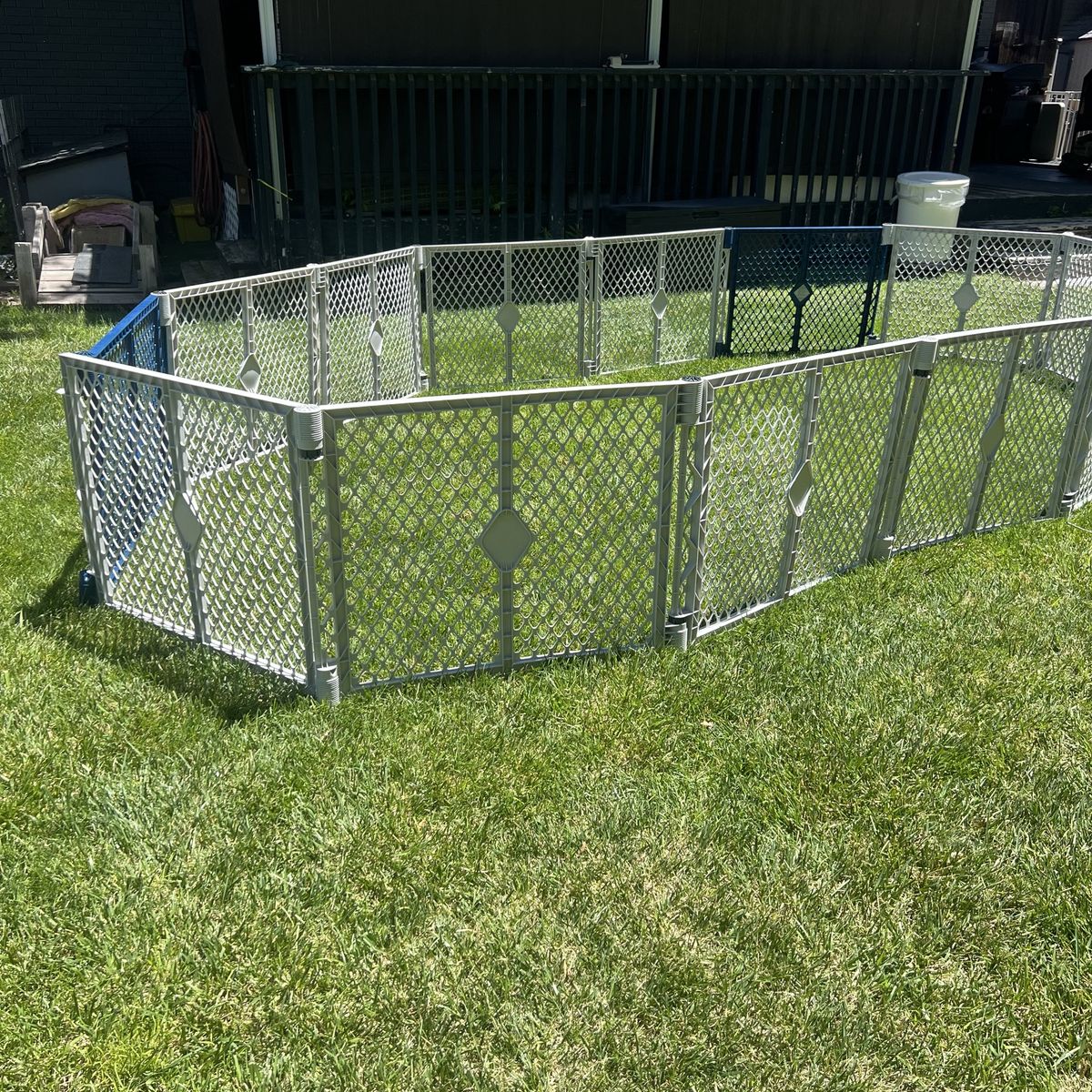 Large Outdoor/Indoor Playpen/Fence - Gray & Blue - Excellent Condition 14 panels