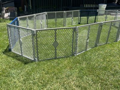 Large Outdoor/Indoor Playpen/Fence - Gray & Blue - Excellent Condition 14 panels