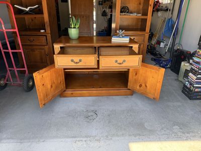 Wooden Media Console TV Stand with 2 Drawers & Cabinet Storage - Brown Finish