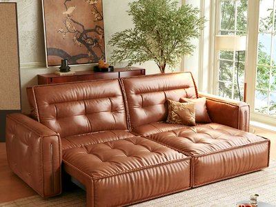 JASIWAY Smart Electric Brown Leather Sofa Bed Couch - Vintage-Style Recliner Design