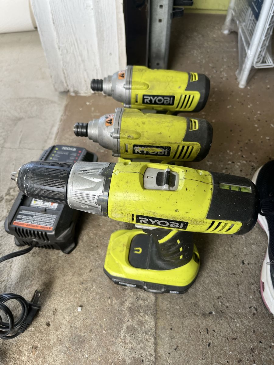 RYOBI 18V ONE+ Cordless Drill & Impact Drivers (3) w/ Charger - Used Power Tools