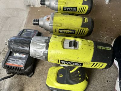 RYOBI 18V ONE+ Cordless Drill & Impact Drivers (3) w/ Charger - Used Power Tools