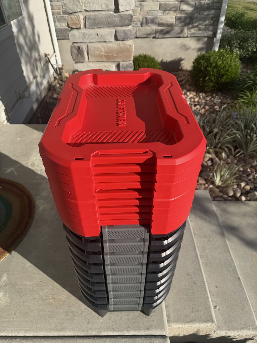 Craftsman 10-Gallon Black/Red Storage Tote with Latching Lid - Stackable, Heavy-Duty QTY 5