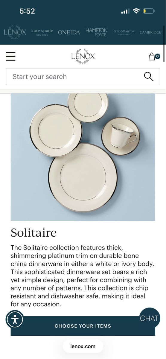 Lenox Solitaire Plates, Dinner Set And Tea Cuos