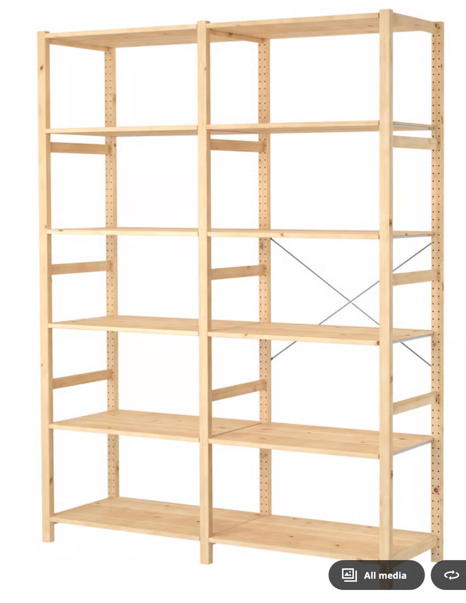 IKEA IVAR 2-Section Pine Shelving Unit - 15 Shelves, 174x50x226 cm Storage System