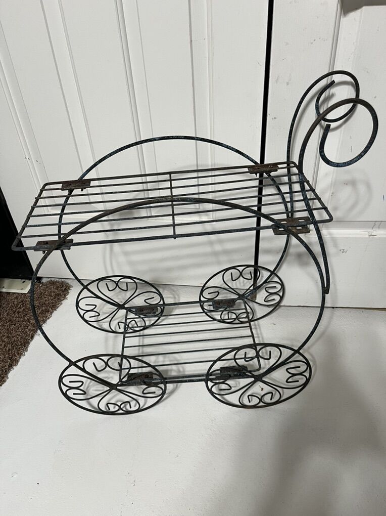 Vintage Metal Garden Cart Plant Stand