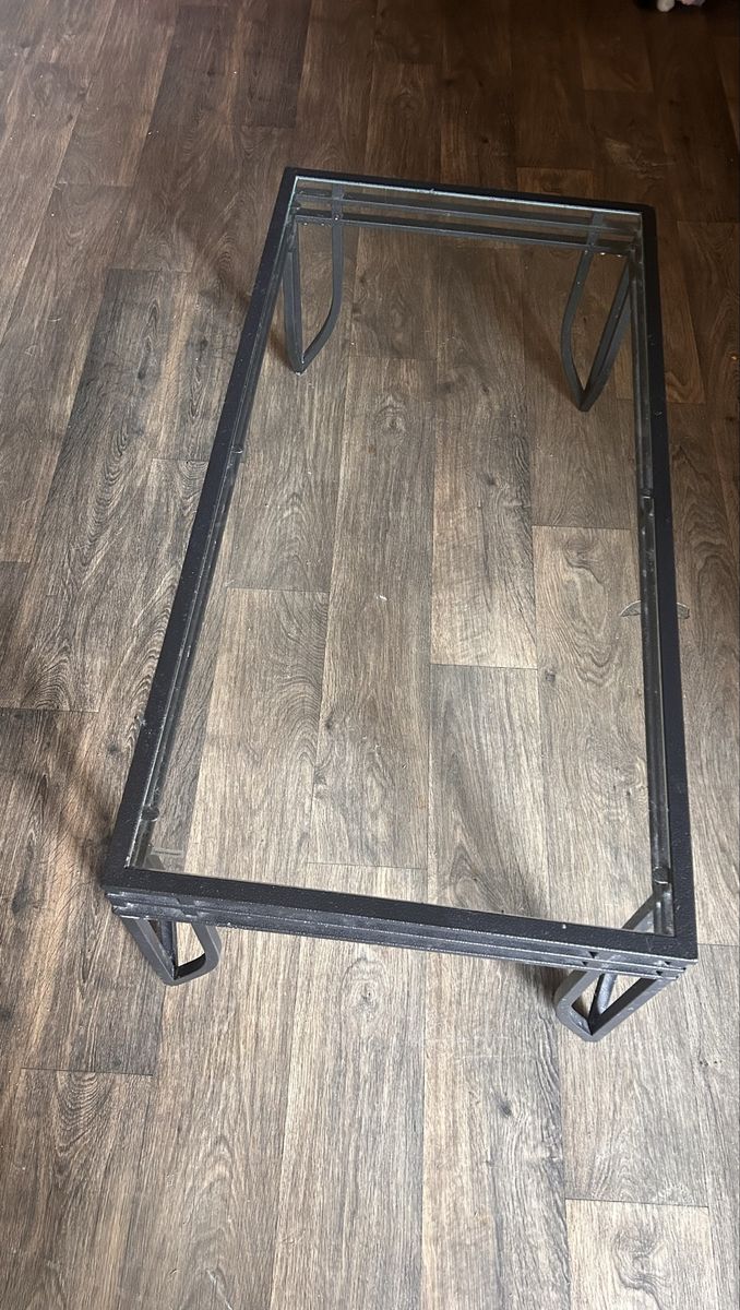 Glass Top Coffee Table, Black Metal Frame, Modern Design, Good Condition