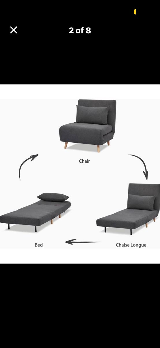 Convertible Floor Sofa Chair Bed Folding Sleeper, Single Chaise Lounge Couch, Gray Fabric