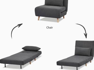 Convertible Floor Sofa Chair Bed Folding Sleeper, Single Chaise Lounge Couch, Gray Fabric