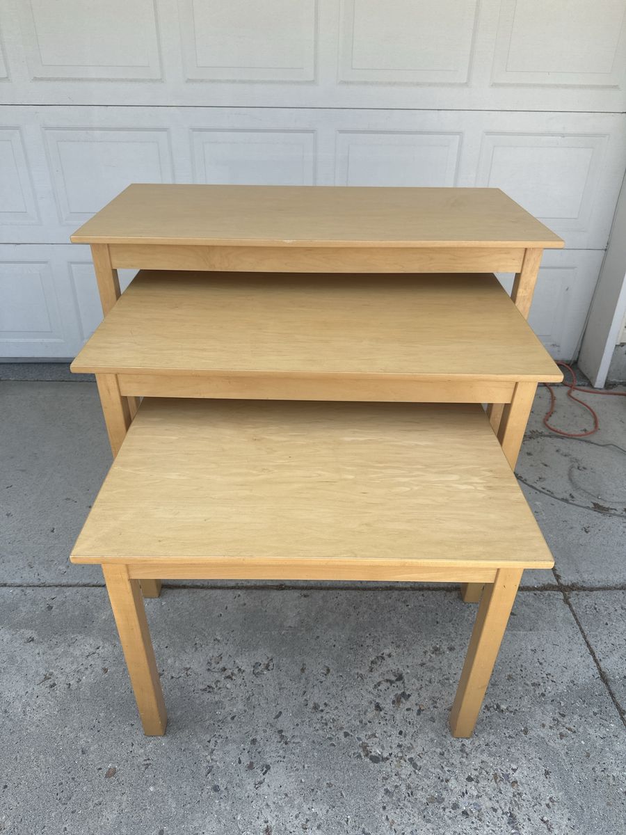 Set of 3 Wooden Nesting Accent Tables - Natural Wood Finish