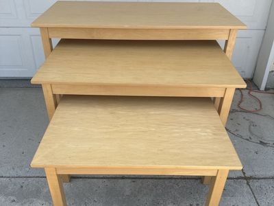 Set of 3 Wooden Nesting Accent Tables - Natural Wood Finish