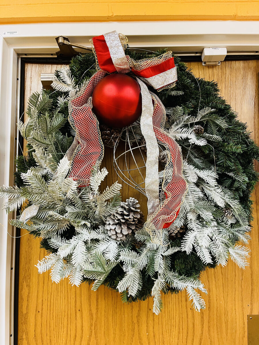 32" Christmas Wreath with Ribbon, Pinecones, and Ornament