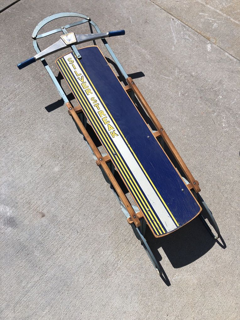 Silver Streak Wooden Steel Snow sled USA