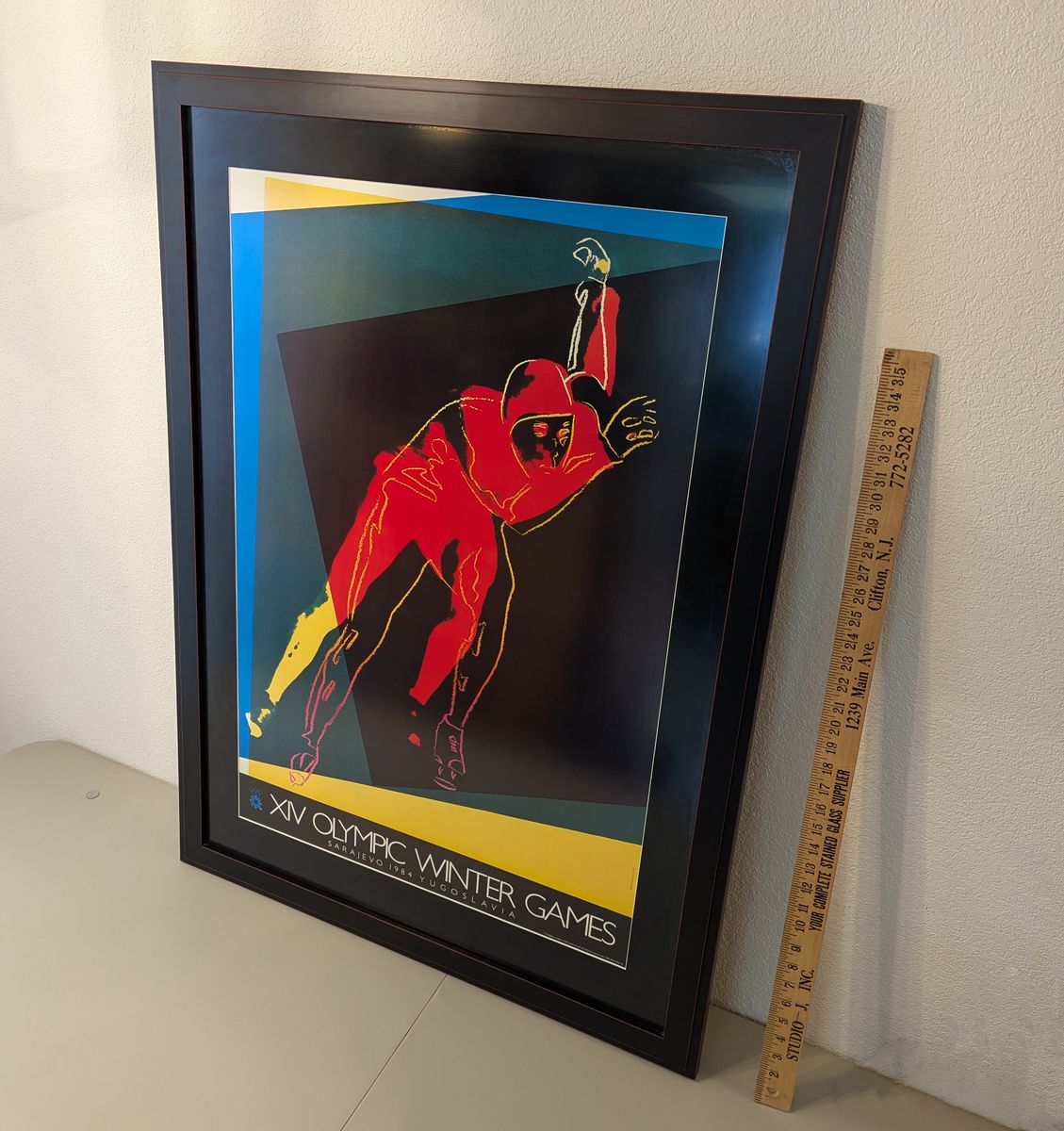 Vintage 1984 Andy Warhol framed poster titled "XIV Olympic Winter Games Sarajevo 1984