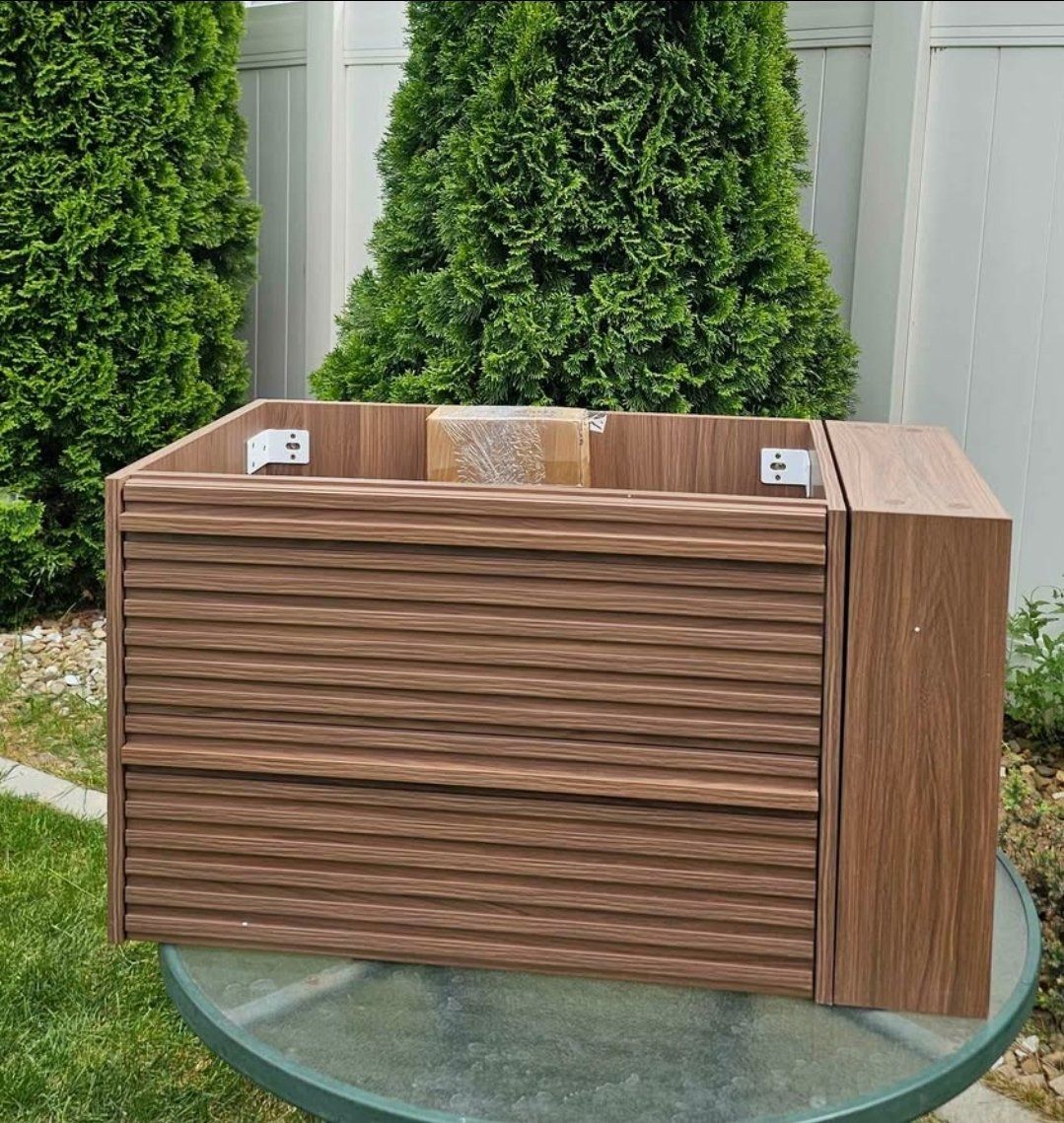 Modern Walnut Fluted Bathroom Vanity Cabinet  #218