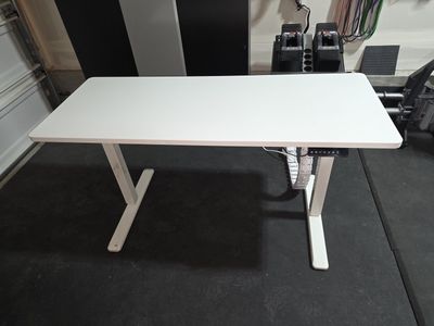 VIVO Electric Standing Desk 59" White + Cable Management + Power Strip