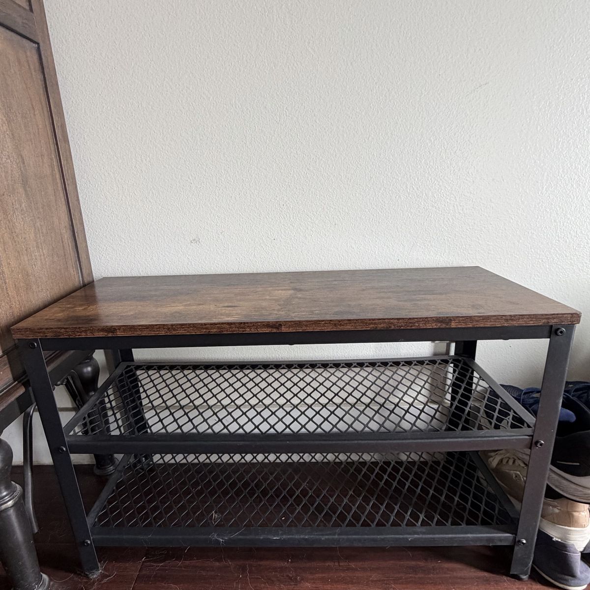 Entryway Shoe Bench With Storage- Wood And Metal