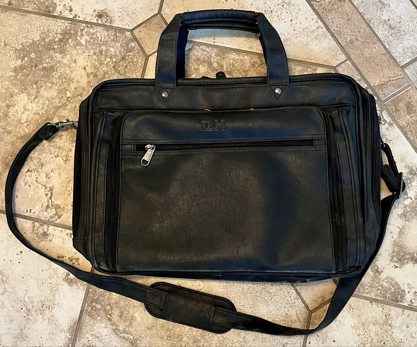 Vintage IBM Black Faux Leather Laptop Briefcase Bag with Strap
