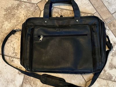 Vintage IBM Black Faux Leather Laptop Briefcase Bag with Strap