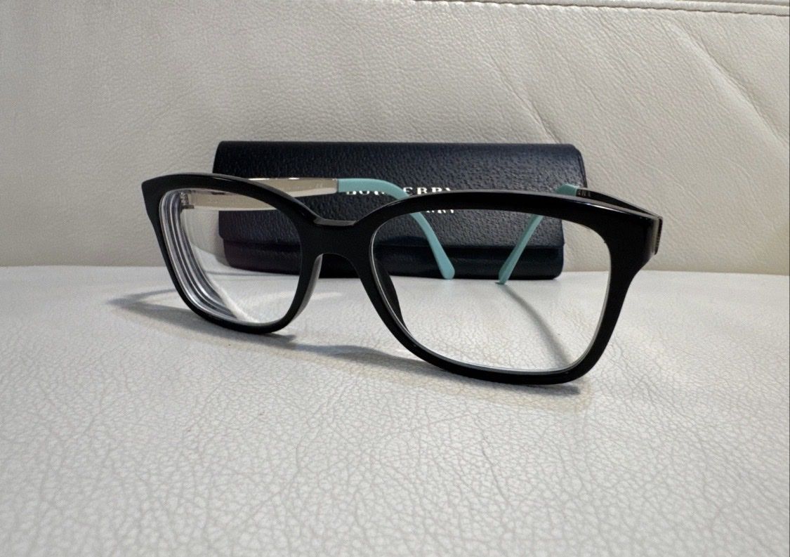 BURBERRY B2143 3001 53mm Black Silver Novacheck Eyeglasses Frames Only Italy