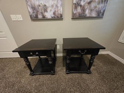 Dark Wood End Tables with Drawer - Set of 2