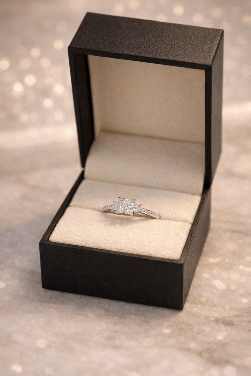 * Princess Cut * Beautiful,  Natural Diamond Ring in 18k White Gold with Exceptional Sparkle & Elegant Design - Appraised $9,000