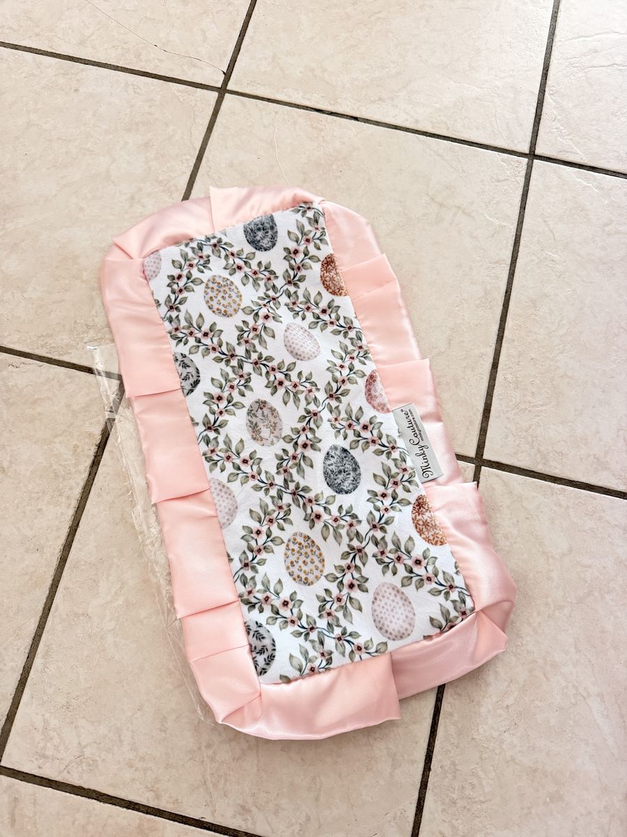 Minky Couture Baby Blanket Pink Satin Ruffle Easter Egg Floral Print