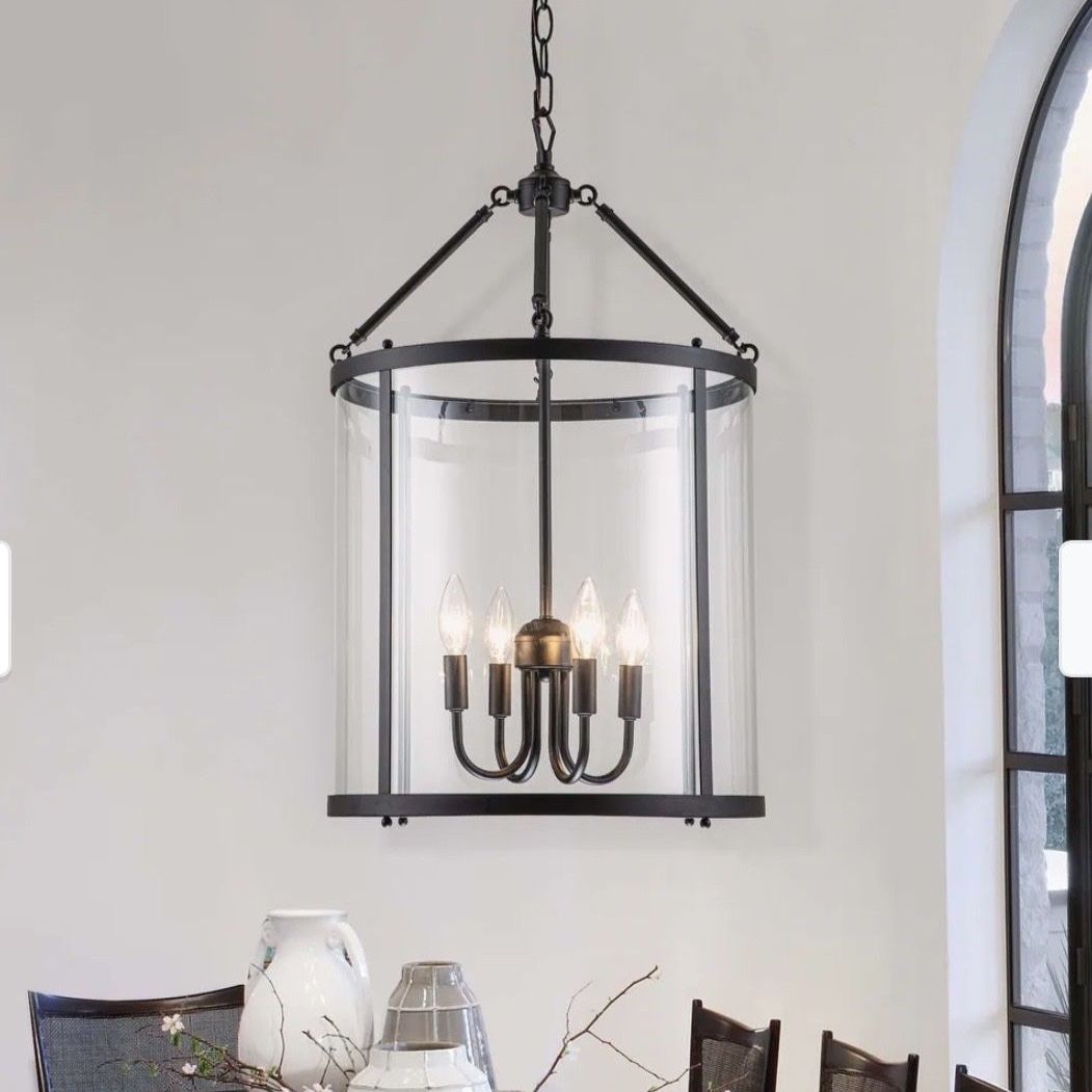 Black Farmhouse Chandelier - 4-Light Cylinder Glass Pendant Light Fixture