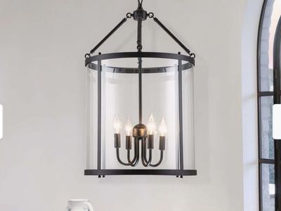 Black Farmhouse Chandelier - 4-Light Cylinder Glass Pendant Light Fixture