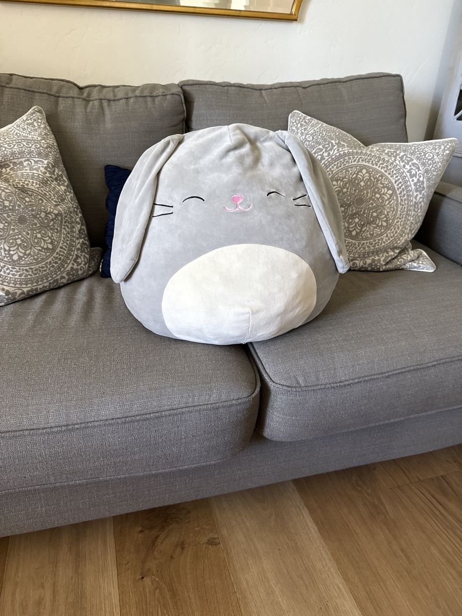 Squishmallows Grey Bunny Rabbit Plush Stuffed Animal Pillow, Super Soft Cuddly Toy