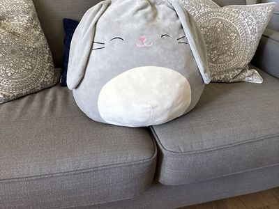 Squishmallows Grey Bunny Rabbit Plush Stuffed Animal Pillow, Super Soft Cuddly Toy