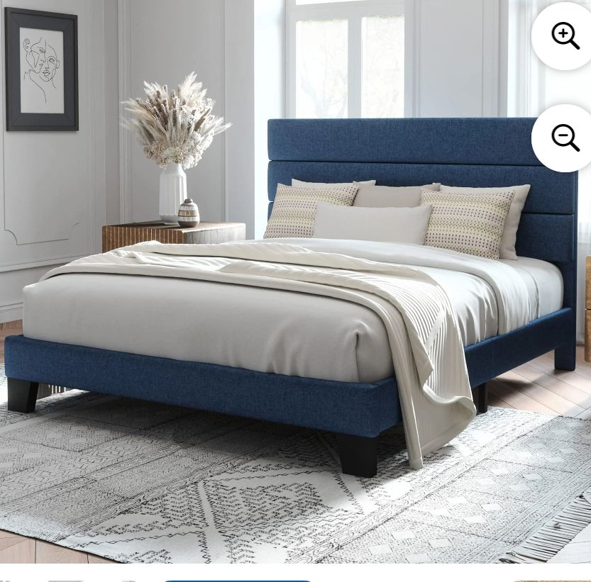 New Queen Navy Blue Platform Upholstered Bed Frame