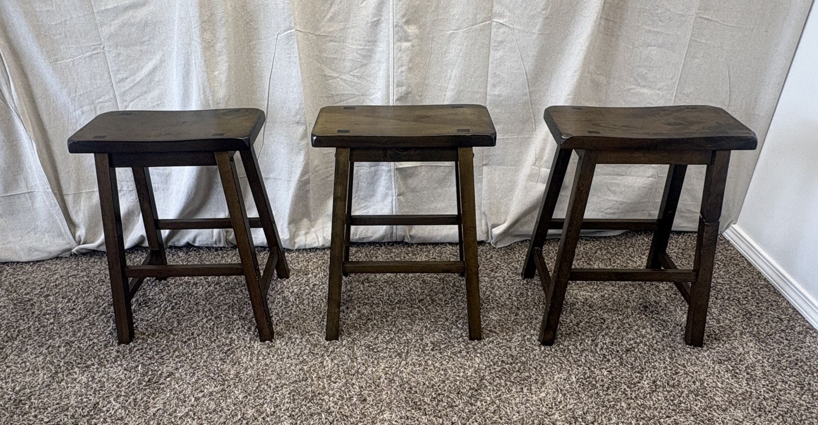 DELIVERY avail - 3 REAL Wood Stools - Brown