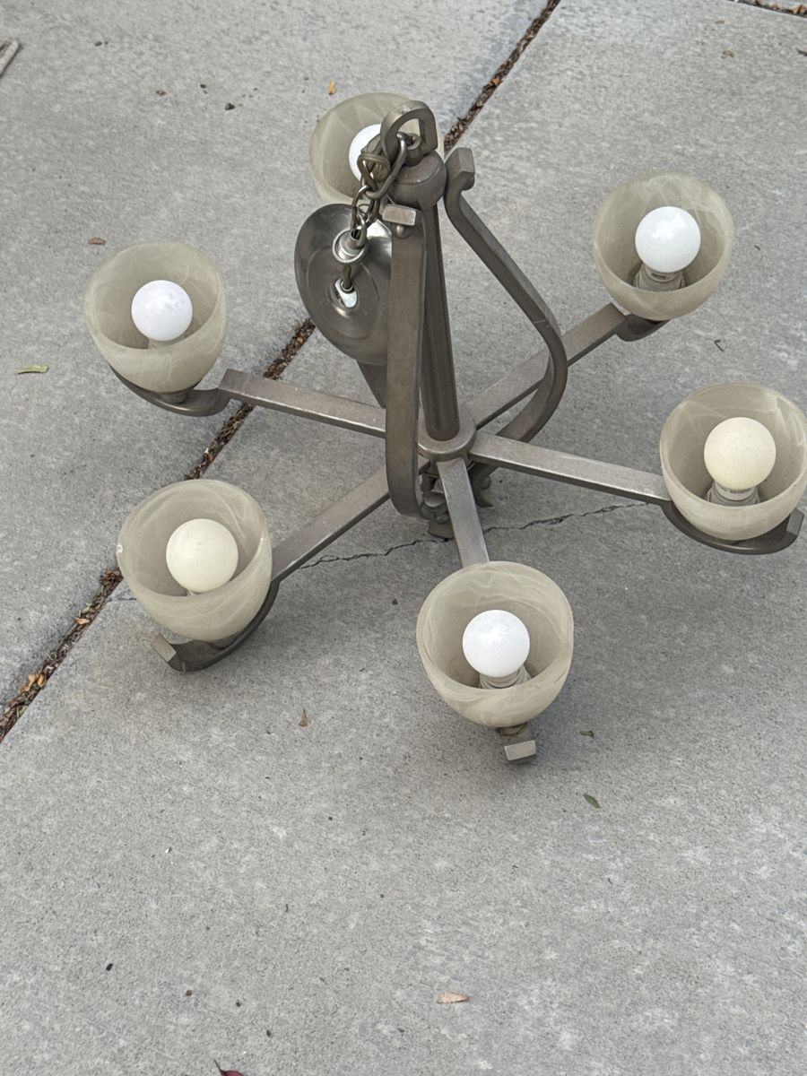 Chandelier 5-Light Metal Frame Frosted Glass Shades (Bulbs Included)