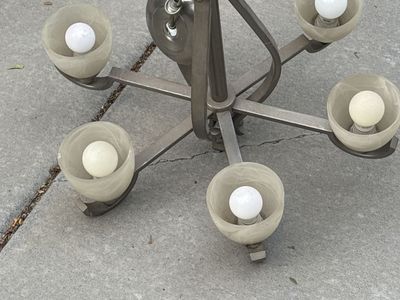 Chandelier 5-Light Metal Frame Frosted Glass Shades (Bulbs Included)