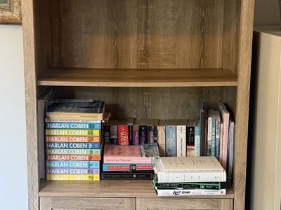 Rustic Oak Finish Tall Bookcase with 2 Adjustable Shelves & Storage Cabinet