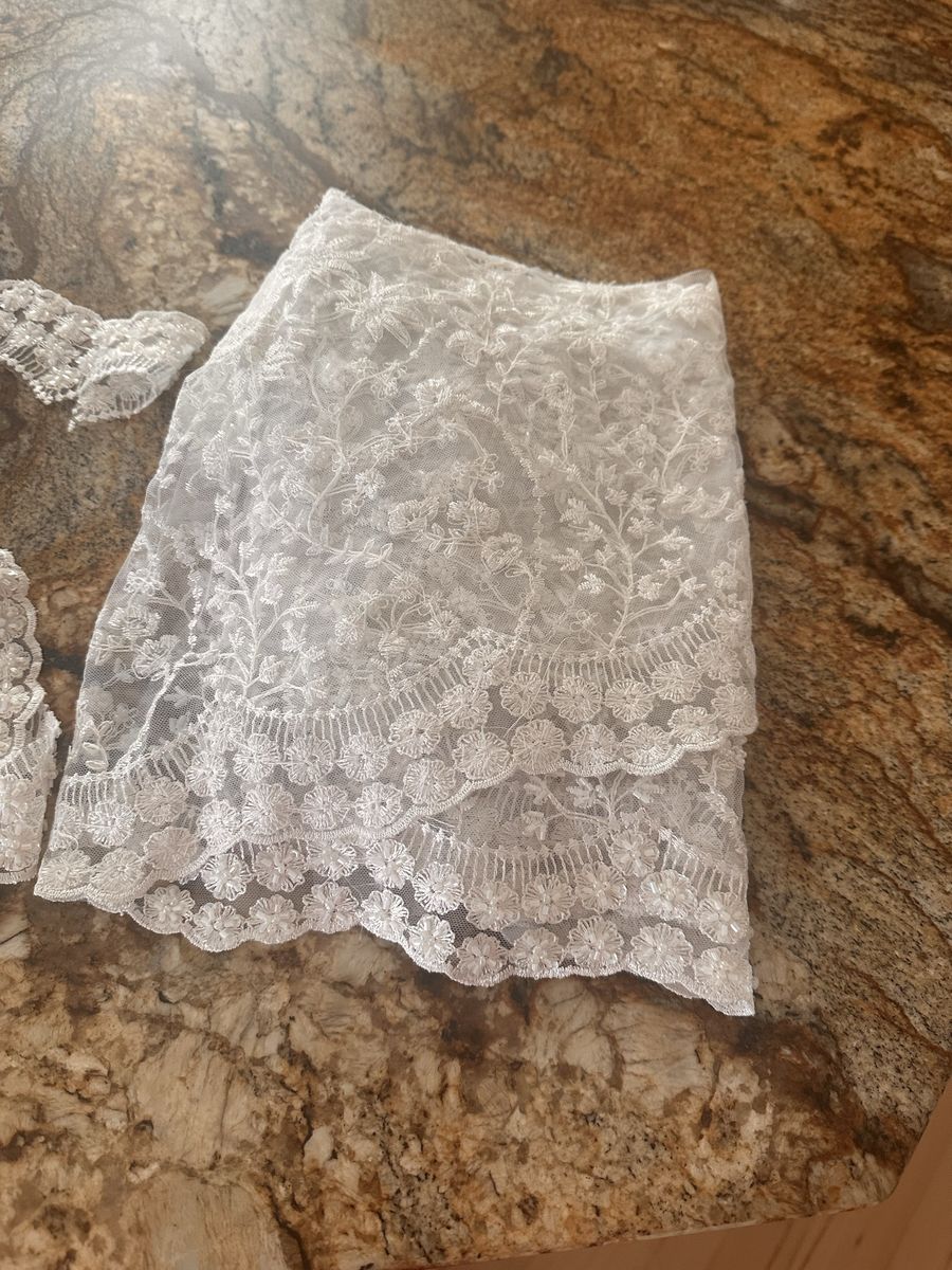 White Beaded Bridal Lace Fabric, Matching Lace Trim, and Lining Fabric Lot