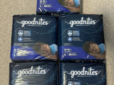 Goodnites Nighttime Bedwetting Underwear Size Large (68-95 lbs) 125 Count Lot (5 Packs of 25)