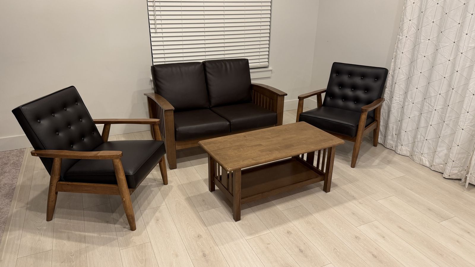 4-Piece Mid-Century Modern Style Living Room Furniture Set - Loveseat, 2 Armchairs, Coffee Table