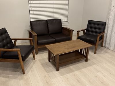 4-Piece Mid-Century Modern Style Living Room Furniture Set - Loveseat, 2 Armchairs, Coffee Table