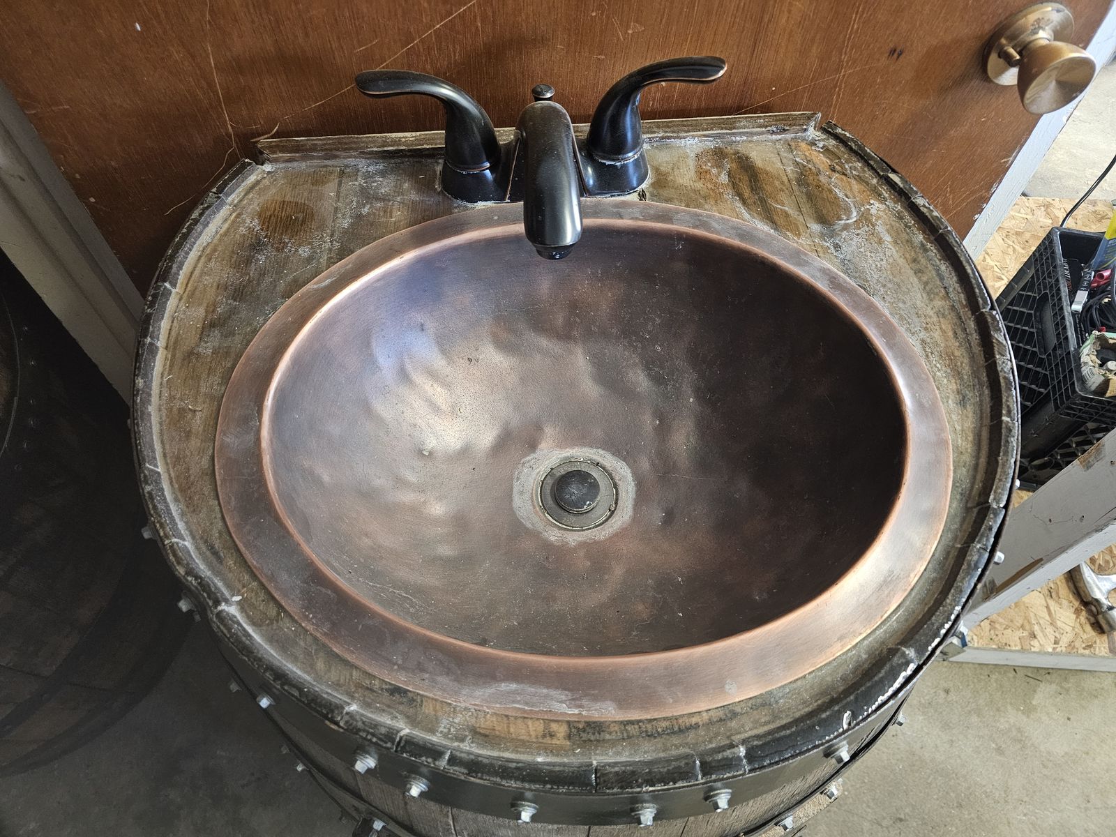 Whiskey barrel sink