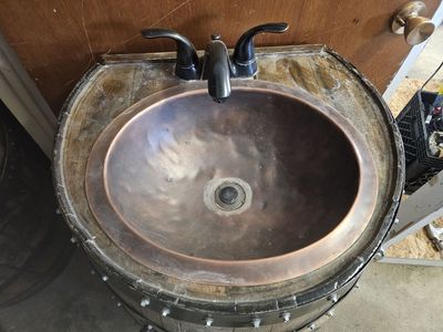 Whiskey barrel sink