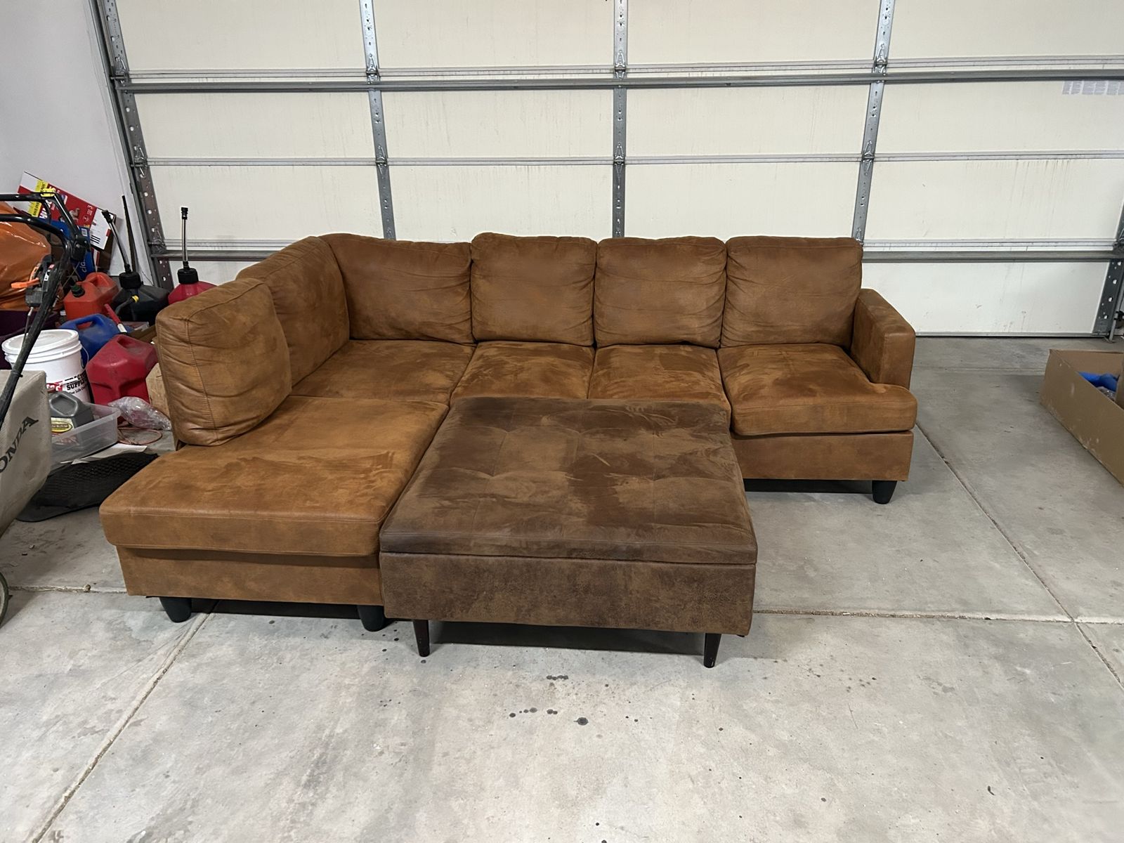 Brown Sectional Sofa with Reversible Chaise and Ottoman - Great Condition