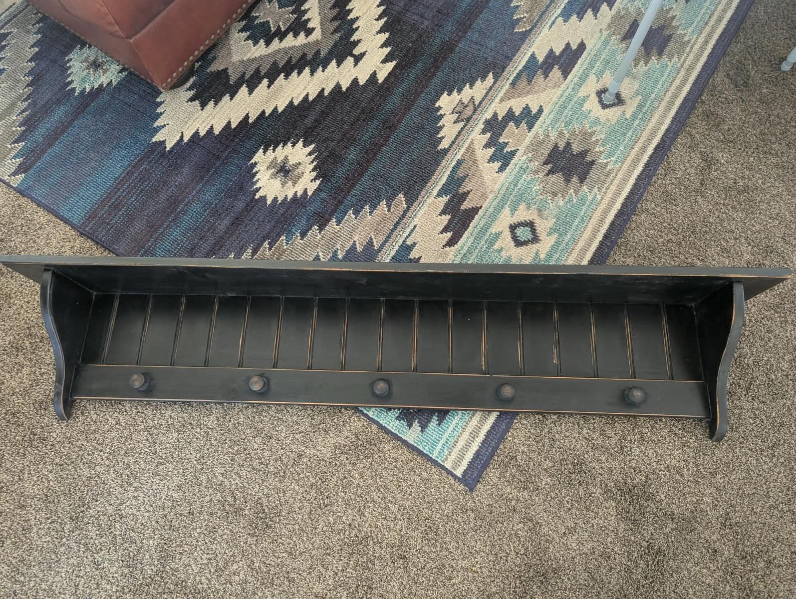 Black Farmhouse Wall Shelf with Pegs / Coat Rack (Great Condition)